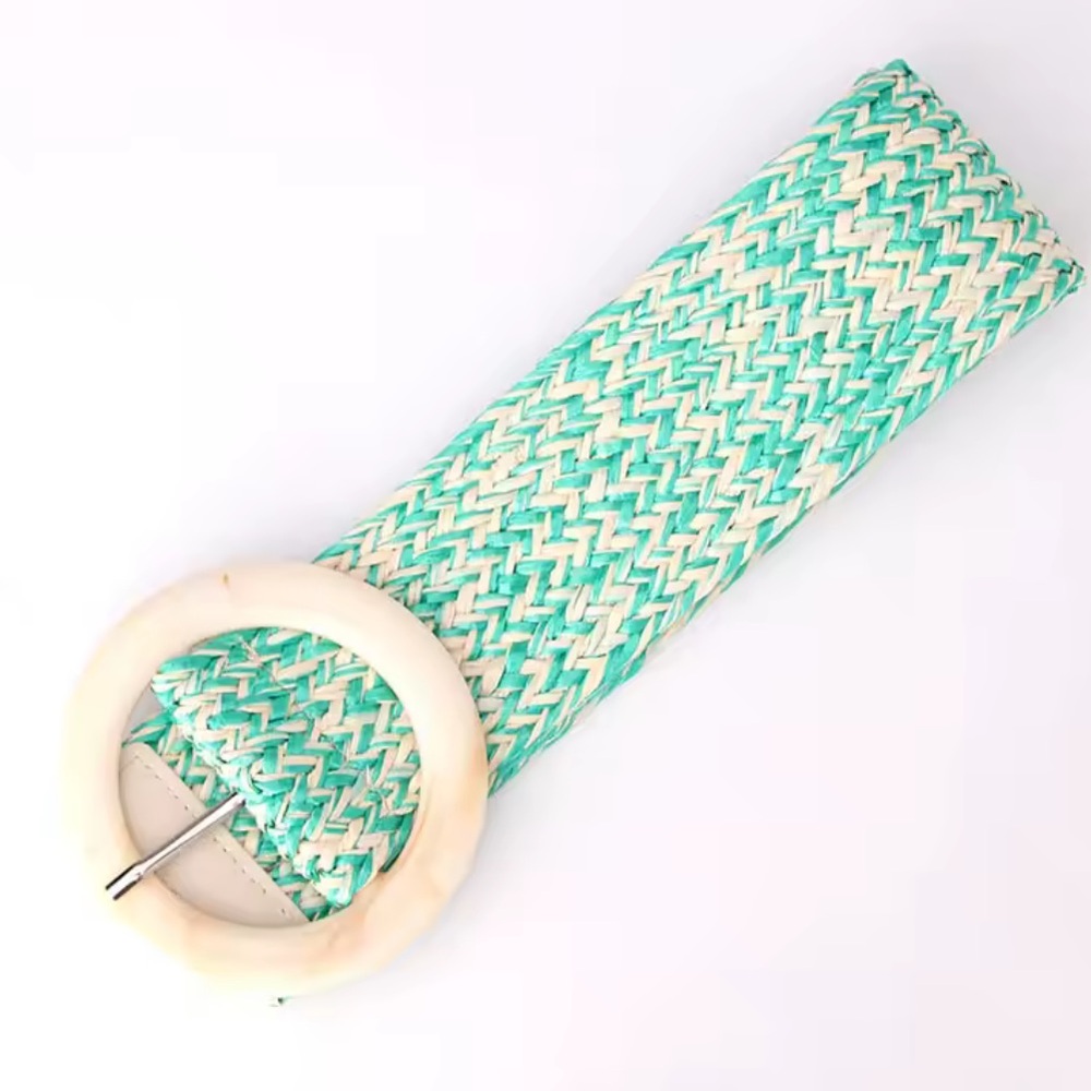Teal Green & White Woven Wide Belt - Picture 4 of 7